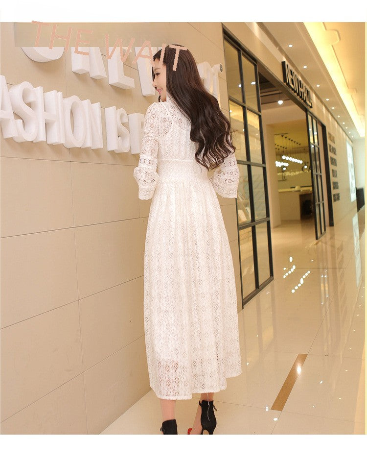 Slim fit women's lace V-neck beach dress holiday fashion trendy floral printed mid-length one-piece skirt Slim fit women's lace V-neck beach dress holiday fashion trendy floral printed mid-length one-piece skirt