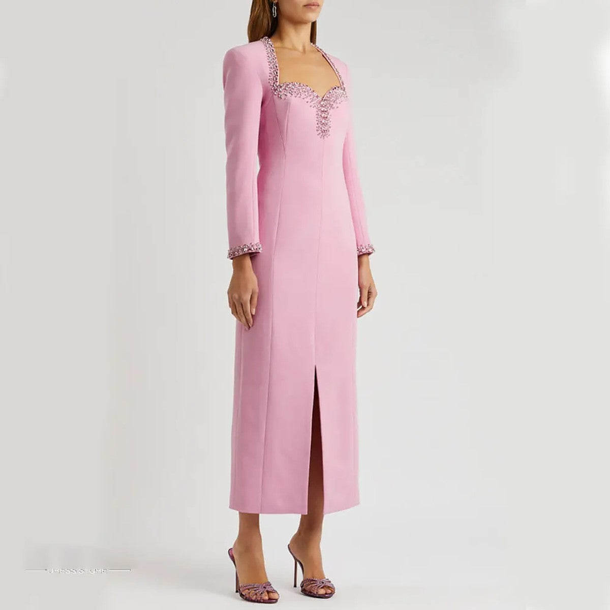 Women's elegant evening dresses slim fit beaded wedding guest dress sweetheart neck long sleeves custom formal wearWomen's elegant evening dresses slim fit beaded wedding guest dress sweetheart neck long sleeves custom formal wear