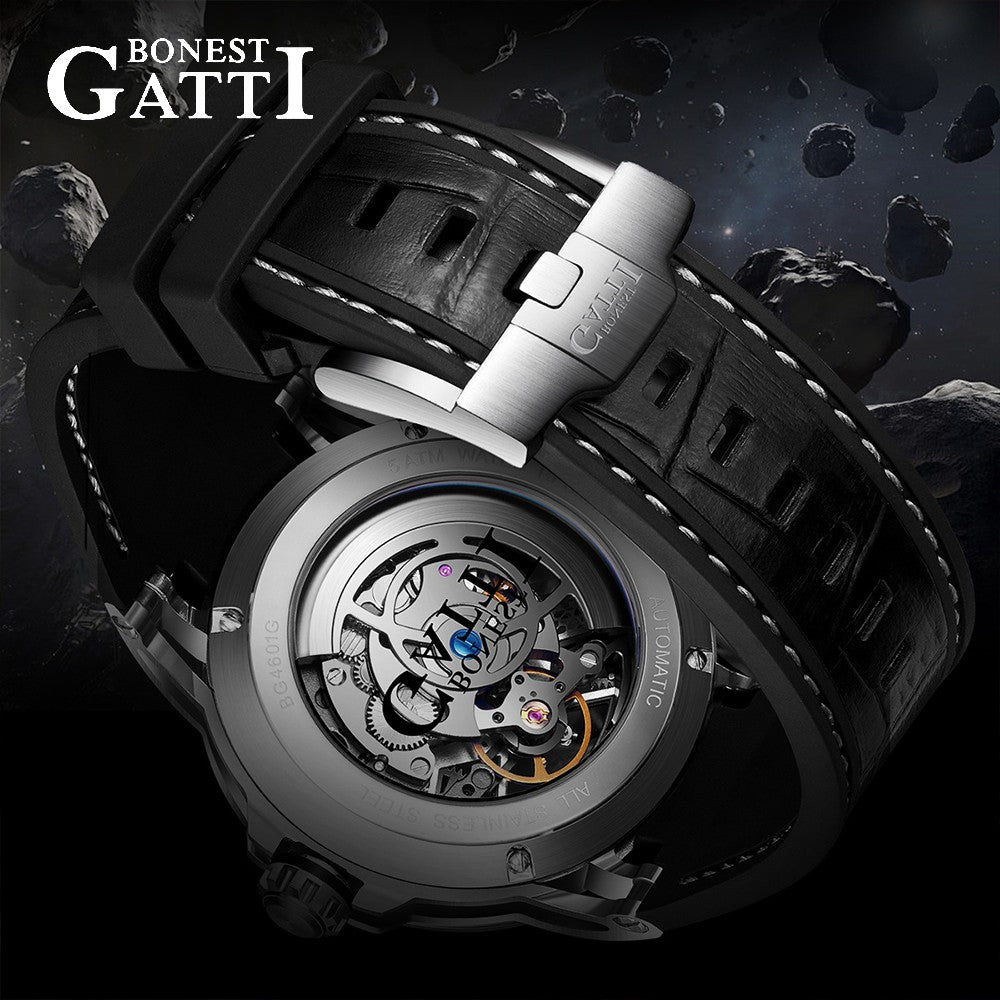 Bonest Gatti Men's Automatic Watch Luxury Vintage Mechanical 5ATM Skeleton Sapphire Luminous Leather Strap German Design Bonest Gatti Men's Automatic Watch Luxury Vintage Mechanical 5ATM Skeleton Sapphire Luminous Leather Strap German Design