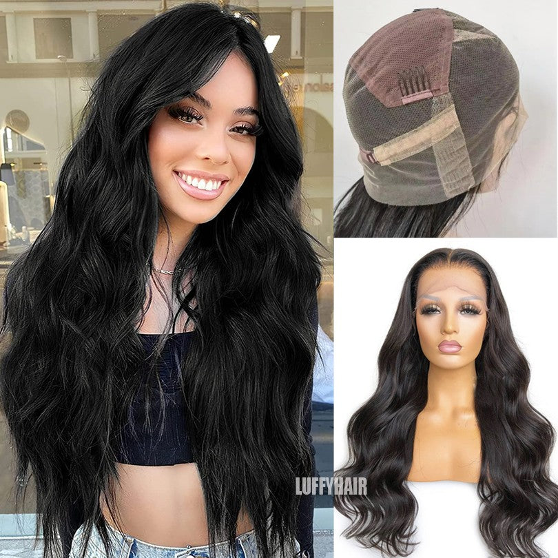 LUFFYHAIR Long Wavy Brazilian Remy Human Hair Wig