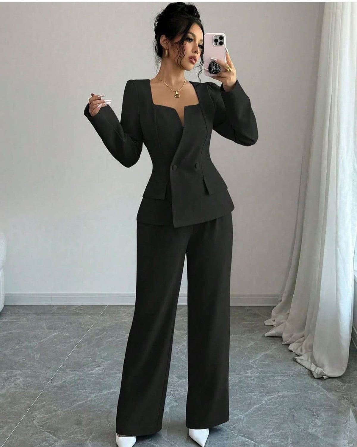 Fashion Office Lady Women Suits 2 Pieces Heart Neck Blazer Jacket Custom Wedding Suits Evening Party Formal Wear Fashion Office Lady Women Suits 2 Pieces Heart Neck Blazer Jacket Custom Wedding Suits Evening Party Formal Wear