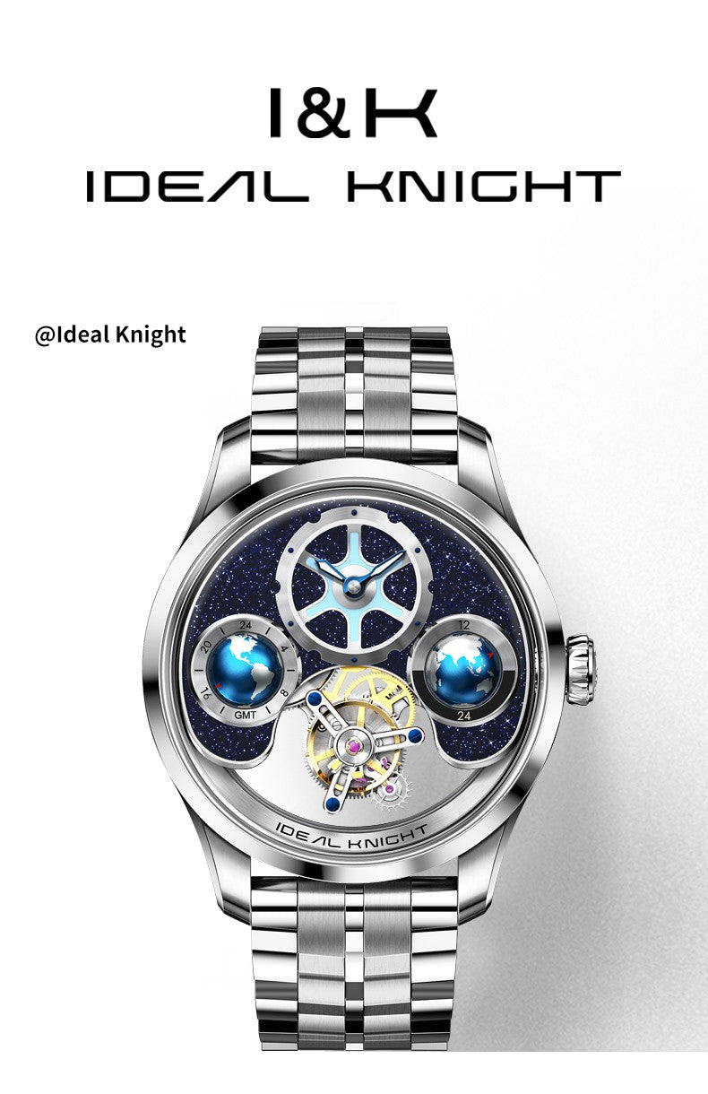 Ideal Knight Top Brand Luxruy Men's Watch Advanced Tourbillon Automatic Mechanical Watch Waterproof Luminous Dual Region Time