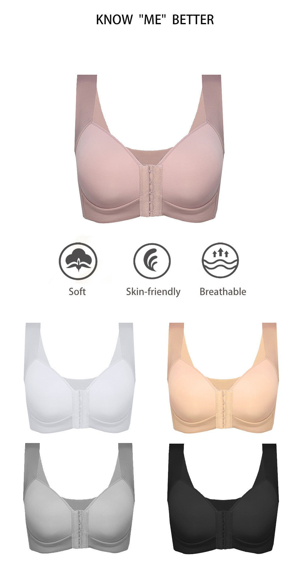 Fallsweet Front Closure Wireless Push-Up Bra
