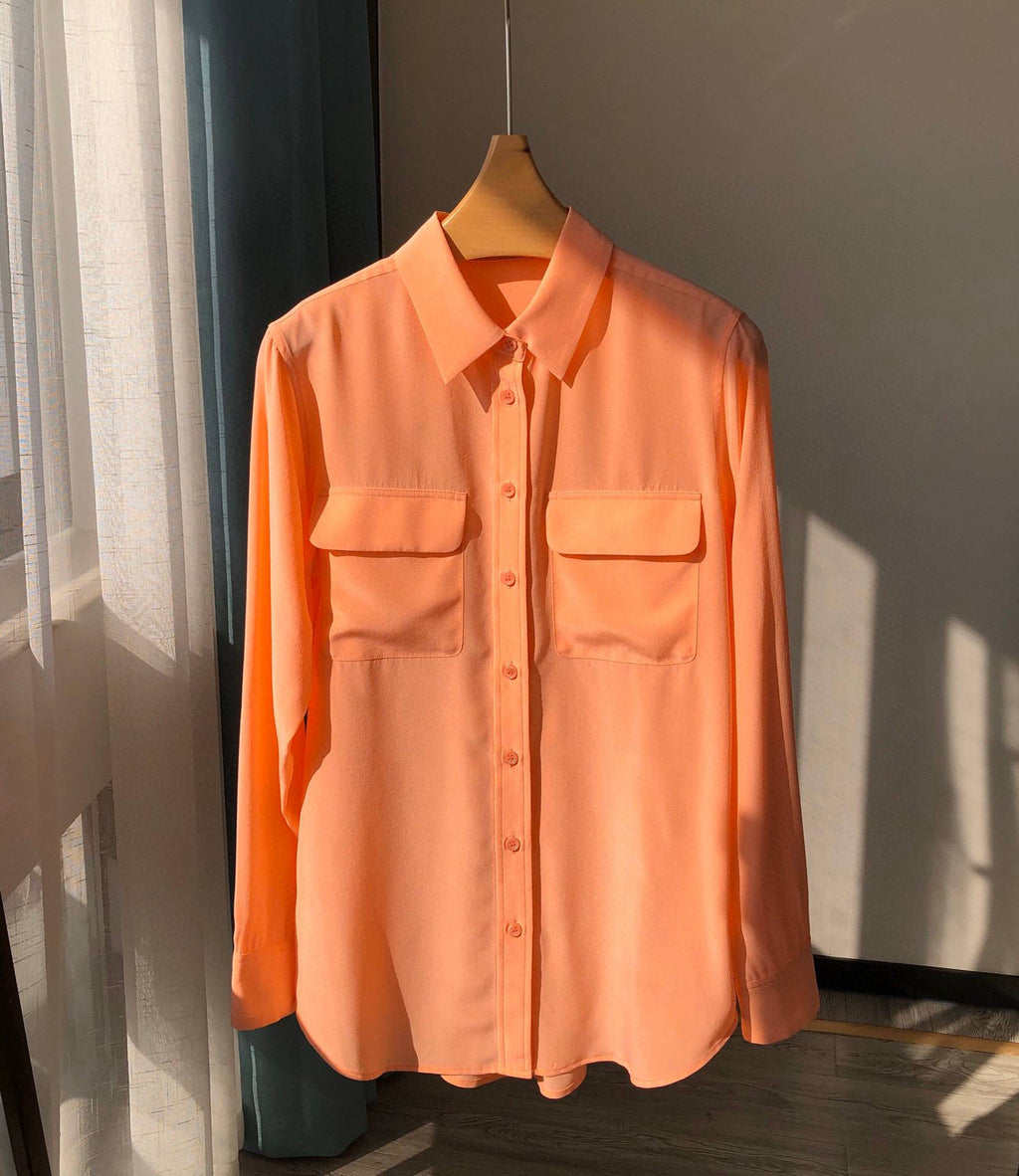 39 colors option draped sand-washed mulberry silk shirt blouse women classic