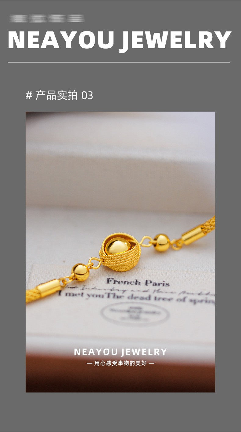 Palace Style 9999 24K Real Gold Braided Bird's Nest Carriage Bead Bracelet for Women 18K Gold Fashion High-End Palace Style 9999 24K Real Gold Braided Bird's Nest Carriage Bead Bracelet for Women 18K Gold Fashion High-End