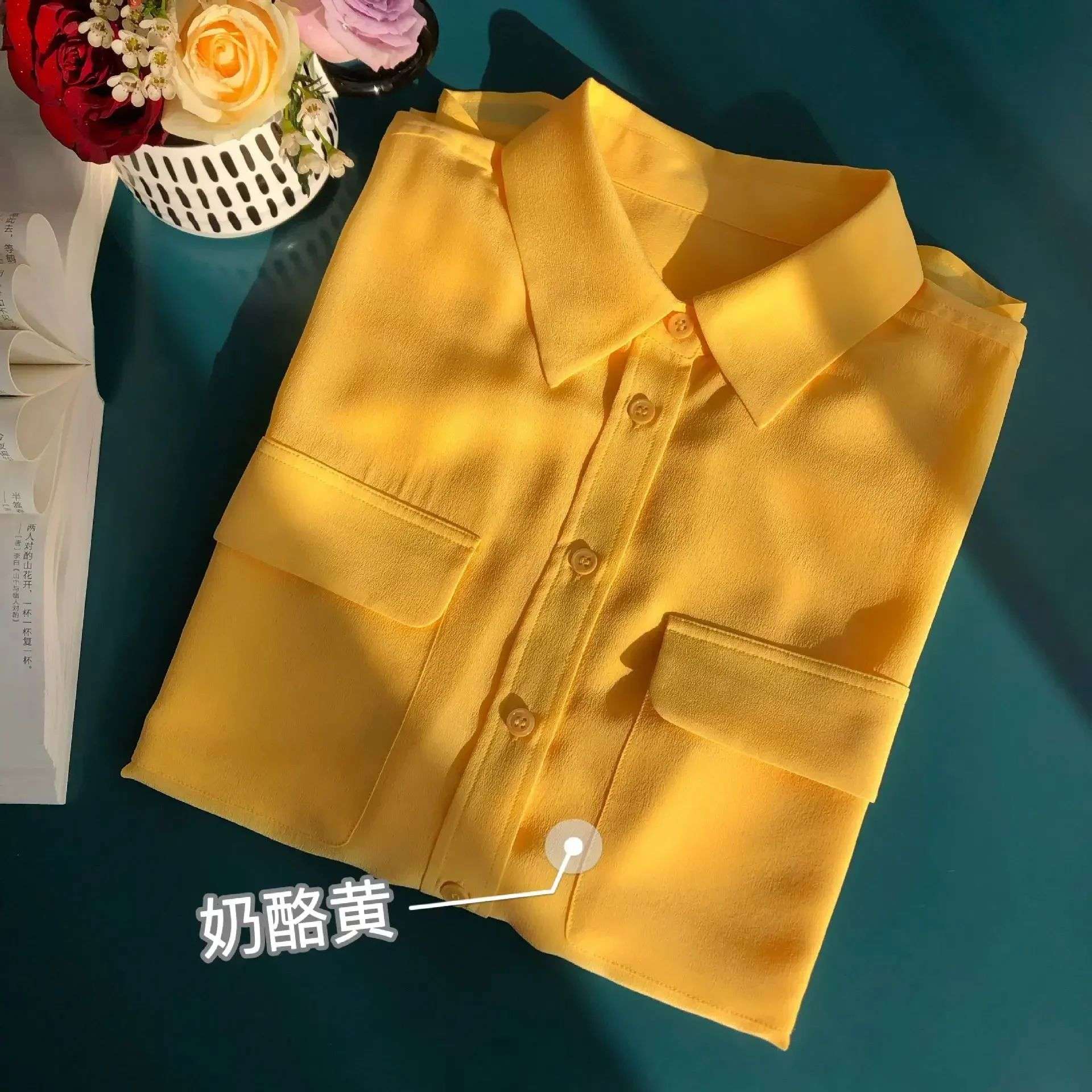 39 colors option draped sand-washed mulberry silk shirt blouse women classic