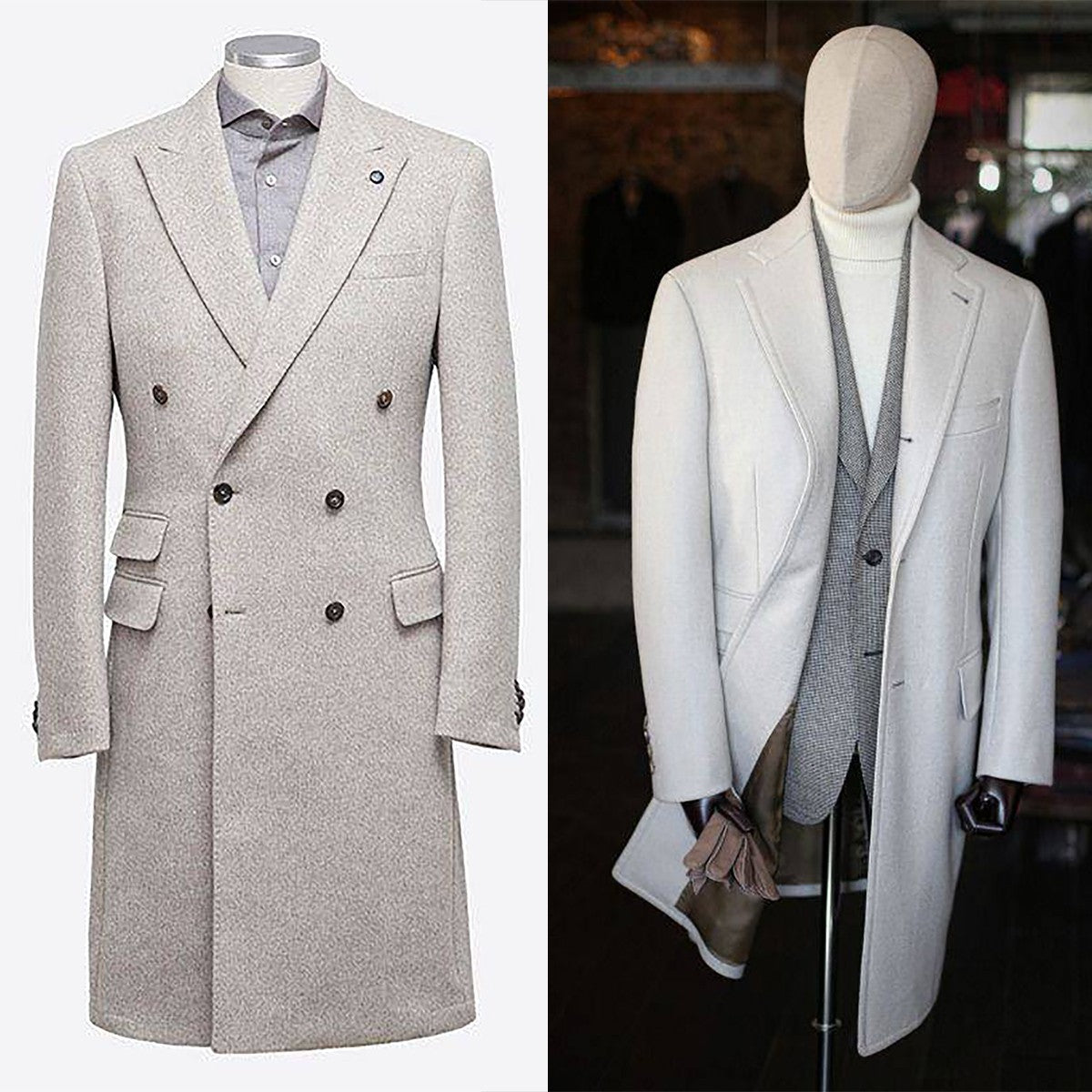 White formal winter wool coat for men thick tweed trench coat double breasted plus size custom casual wearWhite formal winter wool coat for men thick tweed trench coat double breasted plus size custom casual wear