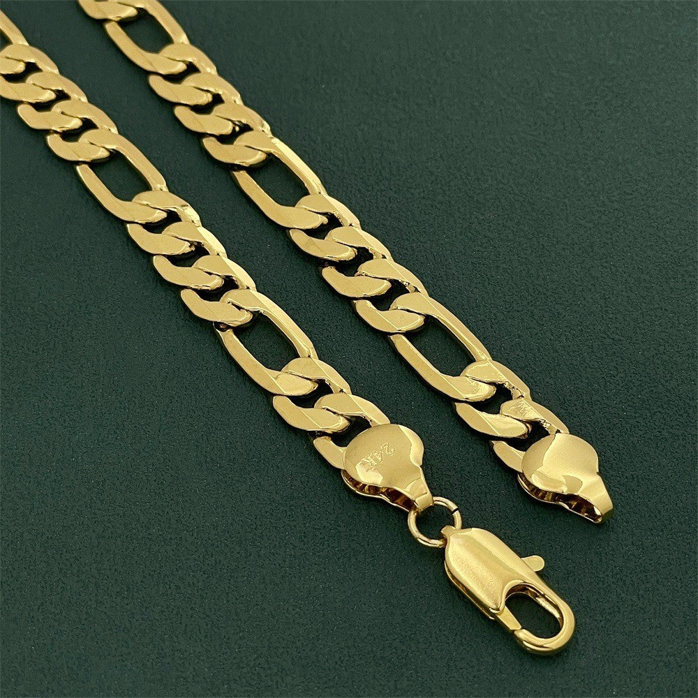 Luxury 24K 9999 Pure Gold Real Gold 10MM Three Than One Geometric Necklace Men and WomenLuxury 24K 9999 Pure Gold Real Gold 10MM Three Than One Geometric Necklace Men and Women