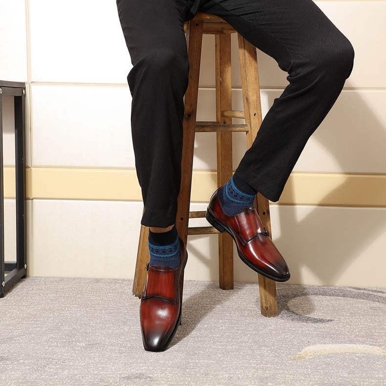 Handmade genuine leather men's oxfords, flat toe, double buckle, monk strap, classic formal shoes, size 6-13 Handmade genuine leather men's oxfords, flat toe, double buckle, monk strap, classic formal shoes, size 6-13