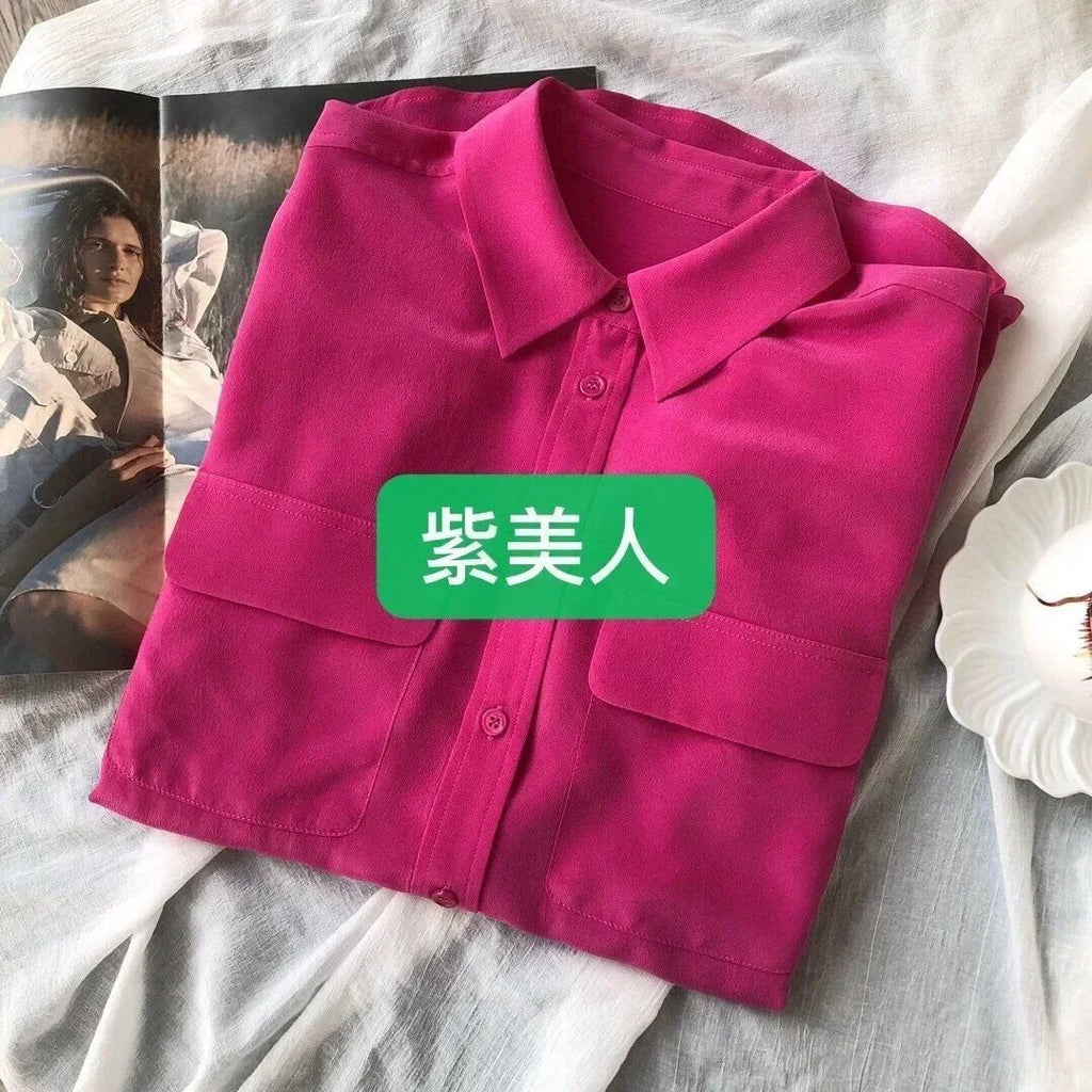 39 colors option draped sand-washed mulberry silk shirt blouse women classic
