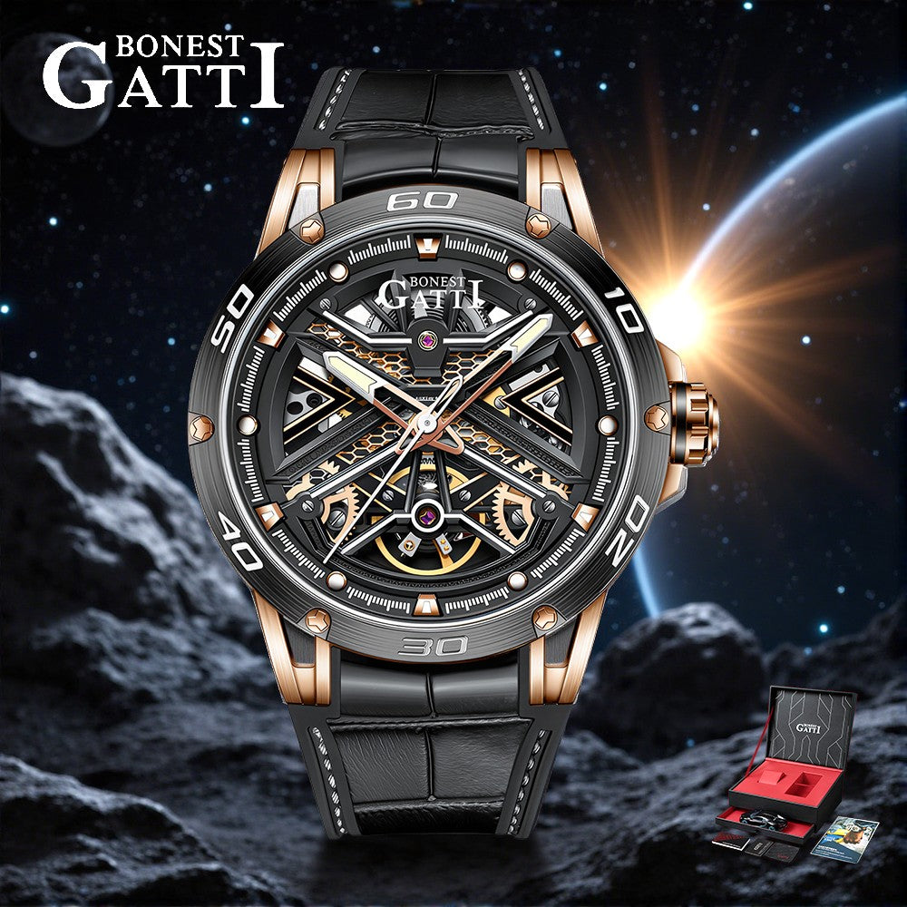 Bonest Gatti Men's Automatic Watch Luxury Vintage Mechanical 5ATM Skeleton Sapphire Luminous Leather Strap German Design Bonest Gatti Men's Automatic Watch Luxury Vintage Mechanical 5ATM Skeleton Sapphire Luminous Leather Strap German Design