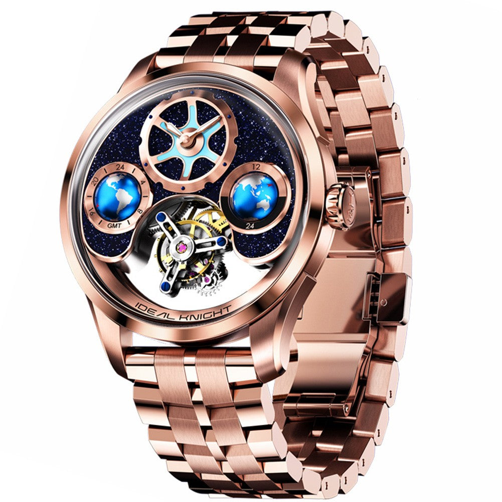 Ideal Knight Top Brand Luxruy Men's Watch Advanced Tourbillon Automatic Mechanical Watch Waterproof Luminous Dual Region Time