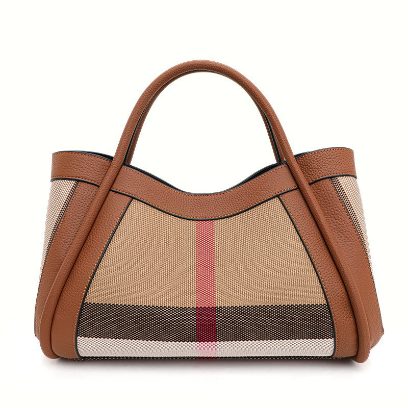 Aidrani Plaid Canvas and Leather Tote