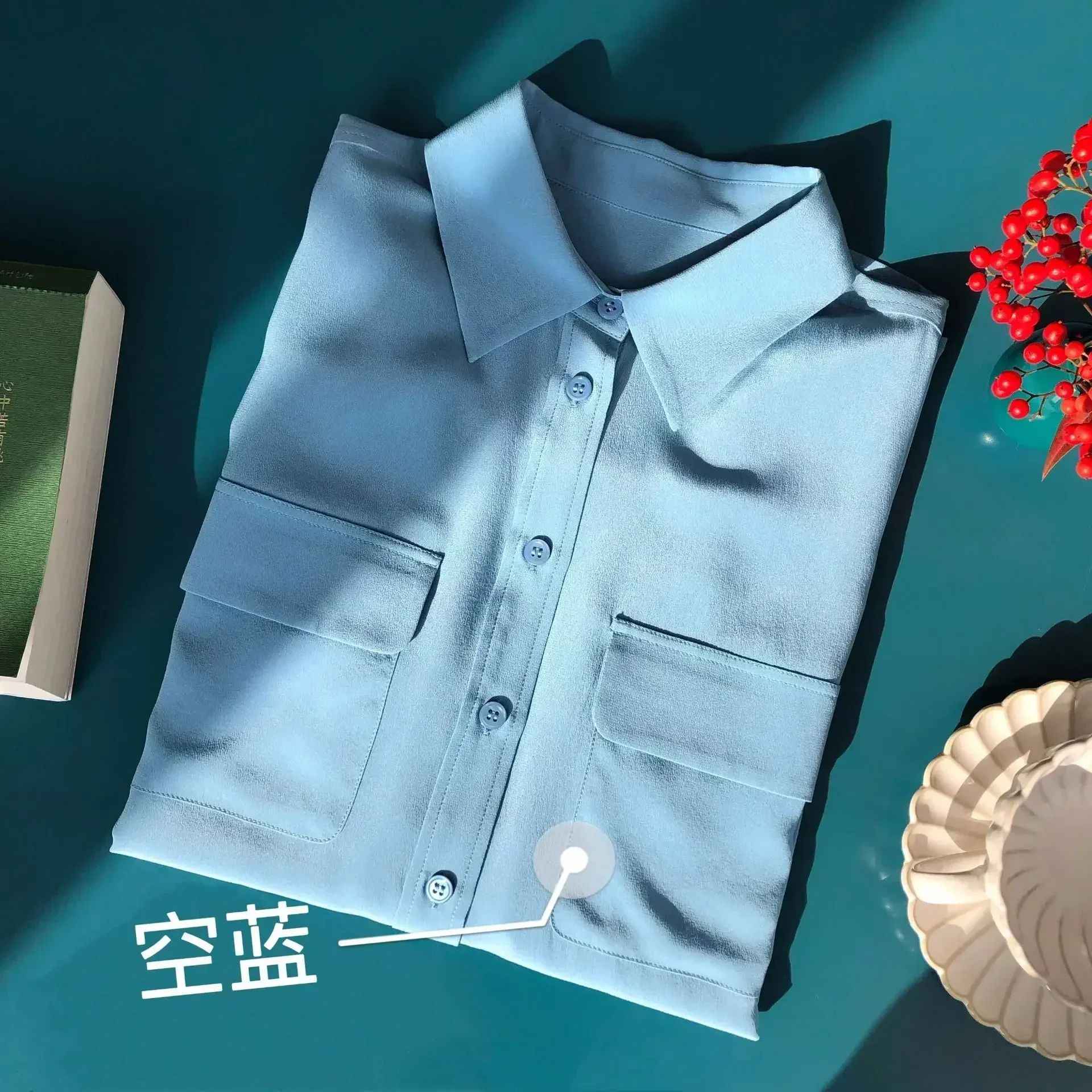 39 colors option draped sand-washed mulberry silk shirt blouse women classic