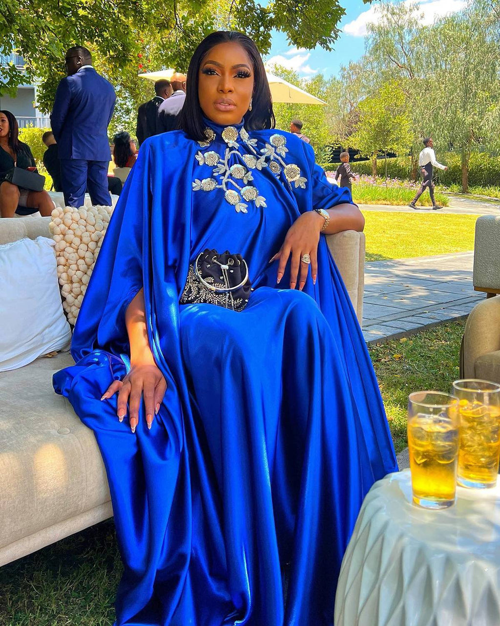 Vintage Beaded Women's Evening Dresses Plus Size Sleeves Cape One Piece Dress