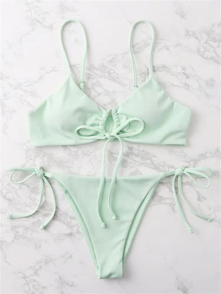 Solid Color Low-Waist Bikini Set