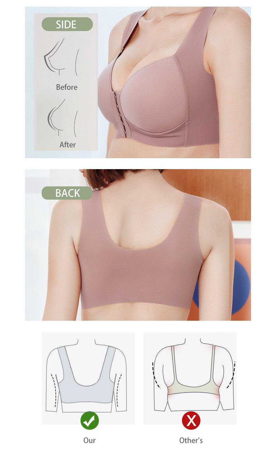 Fallsweet Front Closure Wireless Push-Up Bra