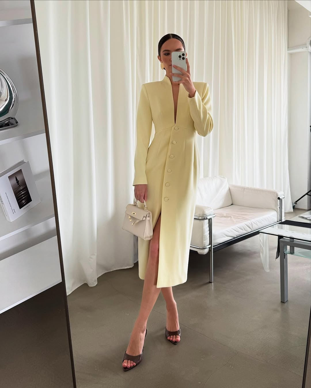 Women's Elegant Slim Fit V Neck Button Down Blazer Dress Jacket Formal Wear