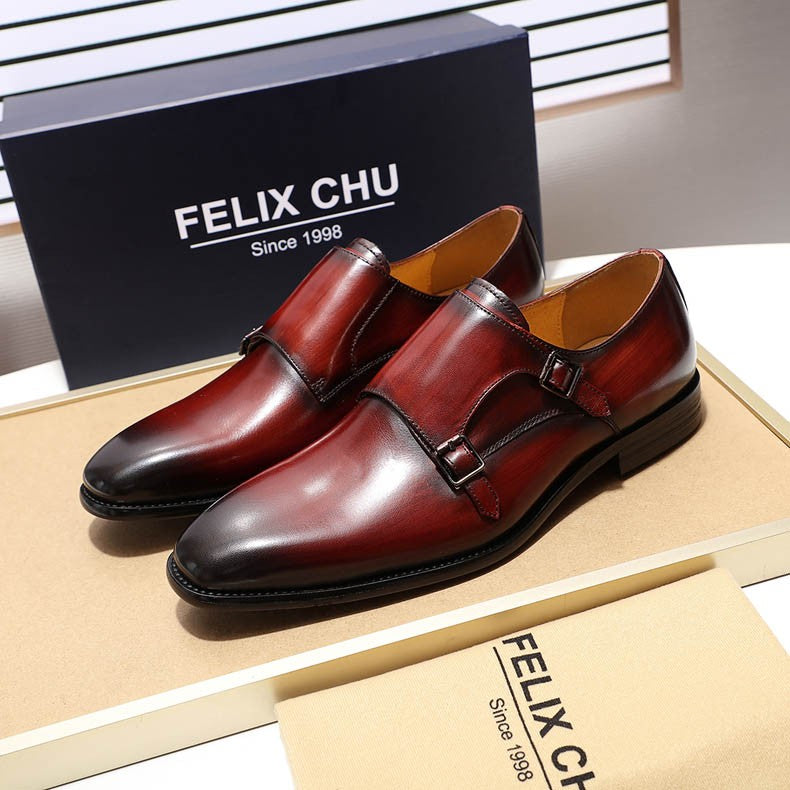 Handmade genuine leather men's oxfords, flat toe, double buckle, monk strap, classic formal shoes, size 6-13 Handmade genuine leather men's oxfords, flat toe, double buckle, monk strap, classic formal shoes, size 6-13