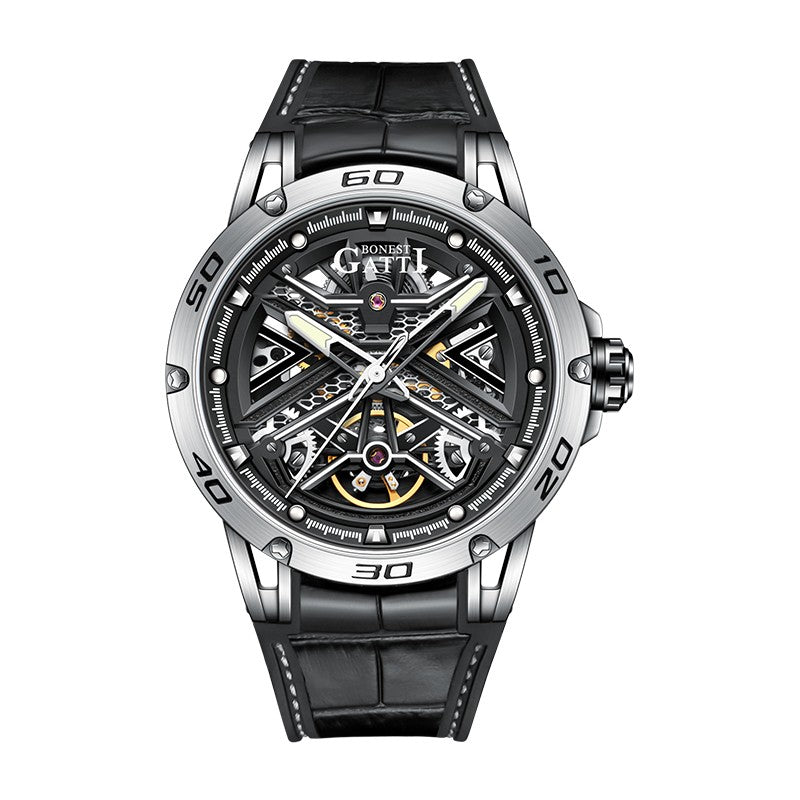 Bonest Gatti Men's Automatic Watch Luxury Vintage Mechanical 5ATM Skeleton Sapphire Luminous Leather Strap German Design Bonest Gatti Men's Automatic Watch Luxury Vintage Mechanical 5ATM Skeleton Sapphire Luminous Leather Strap German Design