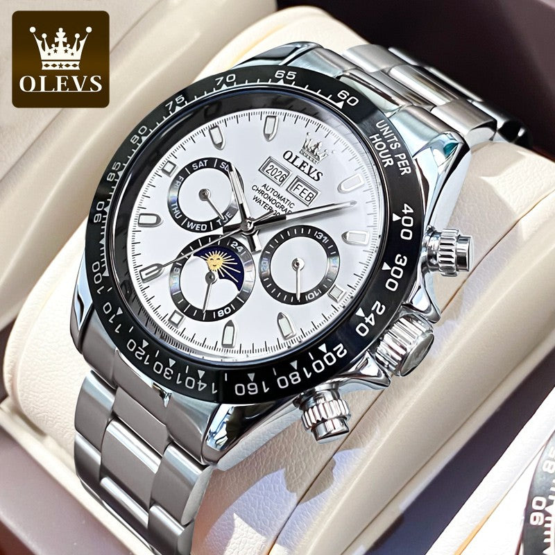 OLEVS 6654 Automatic Mechanical Watch: Moon Phase & Roman Flair