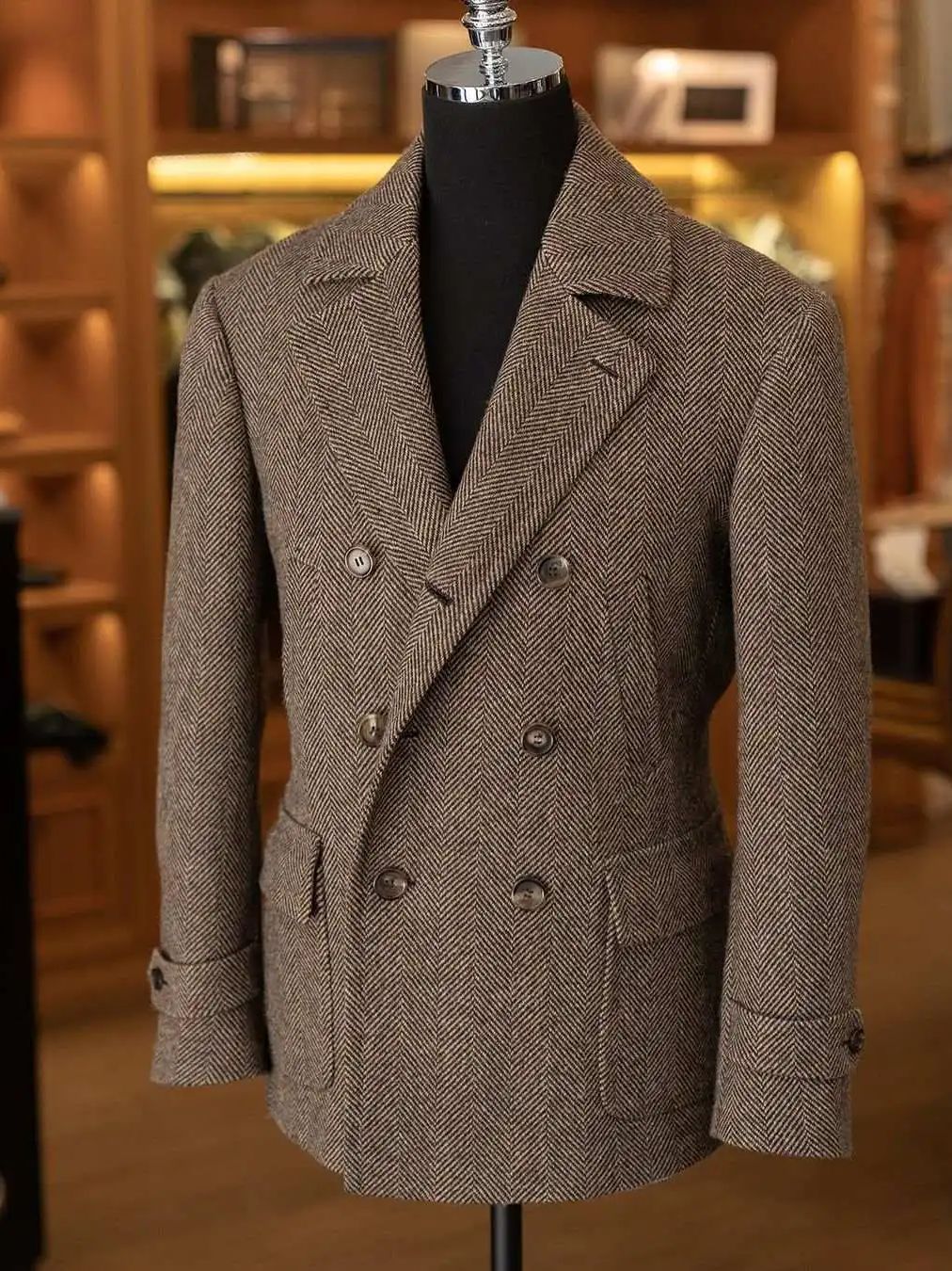 Men's Herringbone Wool Blend Coat Plus Size Double Breasted Thick Trench Coat Formal Outwear Custom Winter Warm JacketMen's Herringbone Wool Blend Coat Plus Size Double Breasted Thick Trench Coat Formal Outwear Custom Winter Warm Jacket
