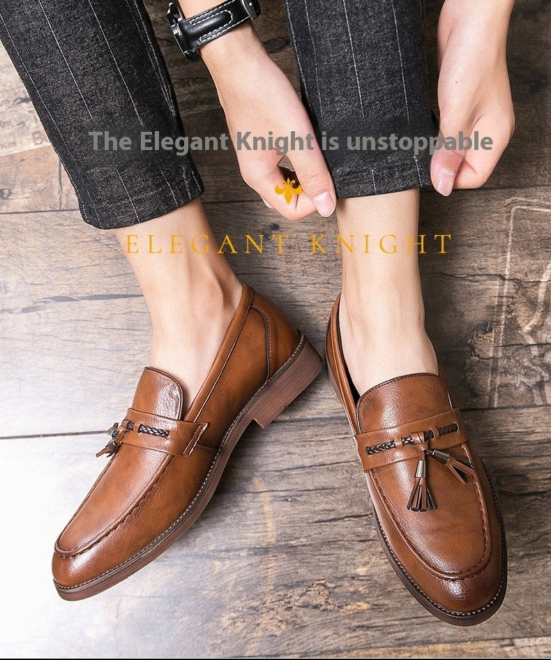 Men's casual pointed toe loafers, fringe shoes,