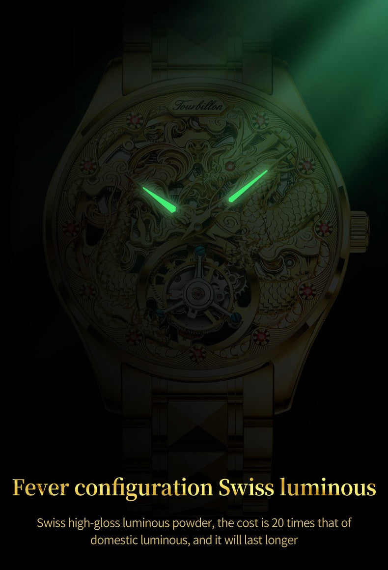 OUPINKE 3176 Tourbillon Watch Men 3D Carved Dragon Tungsten Steel Waterproof Wristwatches Top Layer Swiss Certification Watches OUPINKE 3176 Tourbillon Watch Men 3D Carved Dragon Tungsten Steel Waterproof Wristwatches Top Layer Swiss Certification Watches