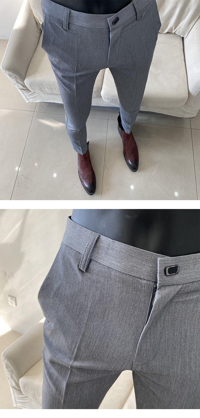 QUHNBGY Men's Slim-Fit Suit Pants