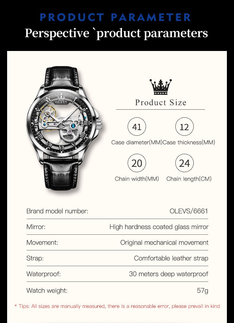 OLEVS Men's Skeleton Mechanical Watch
