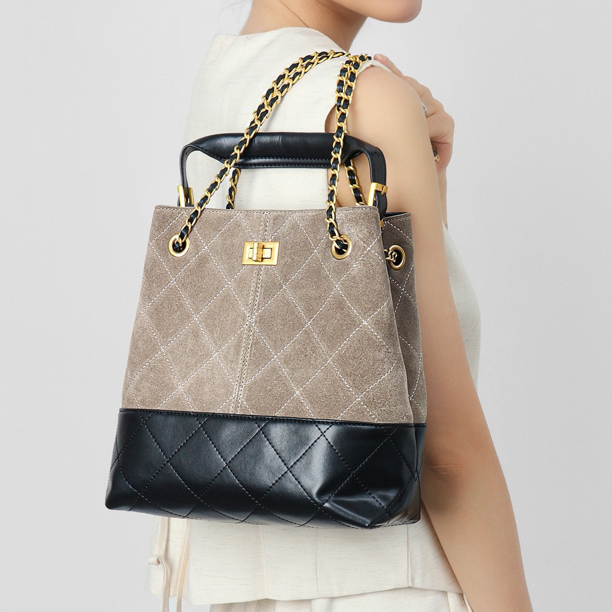 LZJV Women's Genuine Leather Bucket Bag