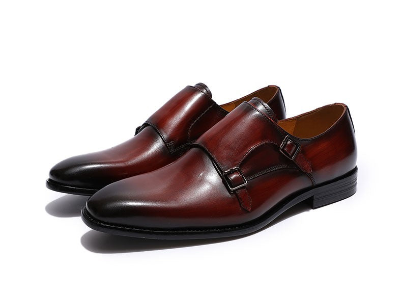 Handmade genuine leather men's oxfords, flat toe, double buckle, monk strap, classic formal shoes, size 6-13 Handmade genuine leather men's oxfords, flat toe, double buckle, monk strap, classic formal shoes, size 6-13