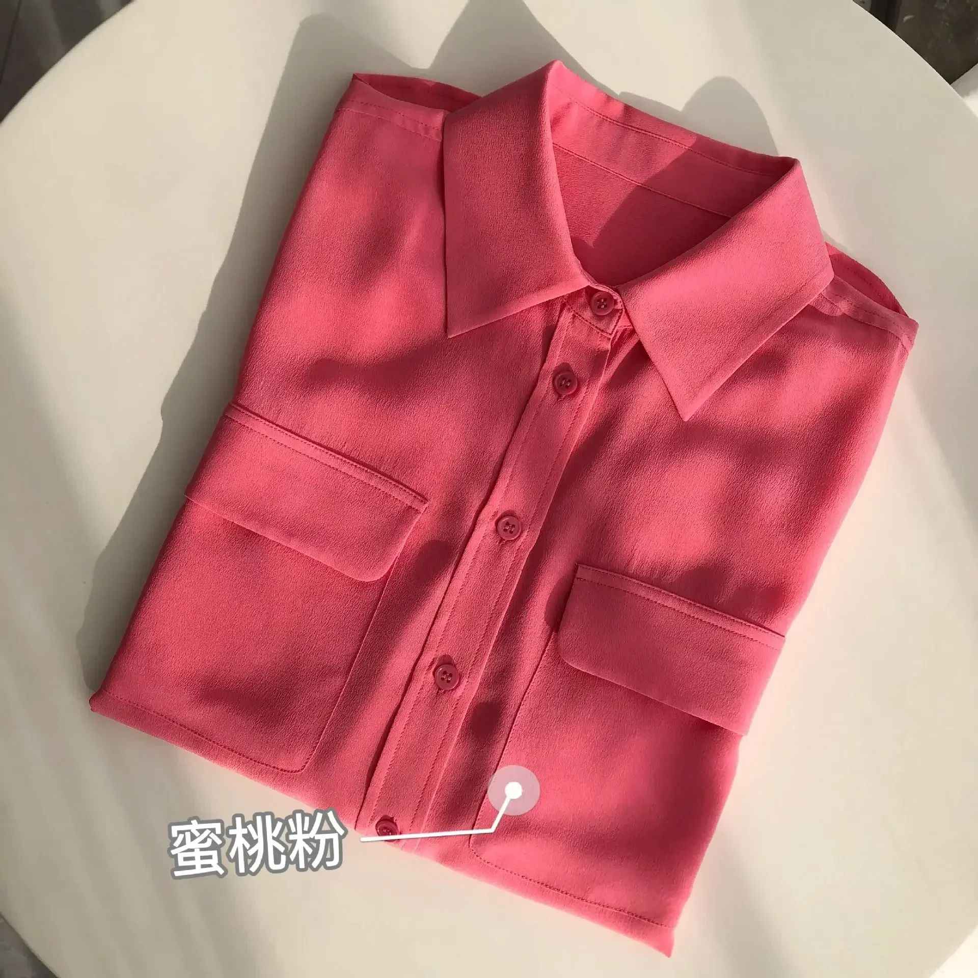 39 colors option draped sand-washed mulberry silk shirt blouse women classic